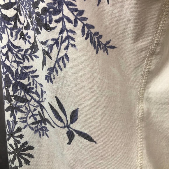 Weekends by Chico's Shirt Women 1 Medium Long Sleeve Rhinesone Floral Cotton Top - Picture 6 of 14